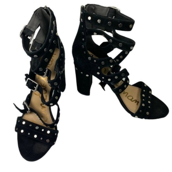 Sam Edelman York Black Studded Gladiator Sandals Size 10 Block Heel Strappy - Picture 10 of 11